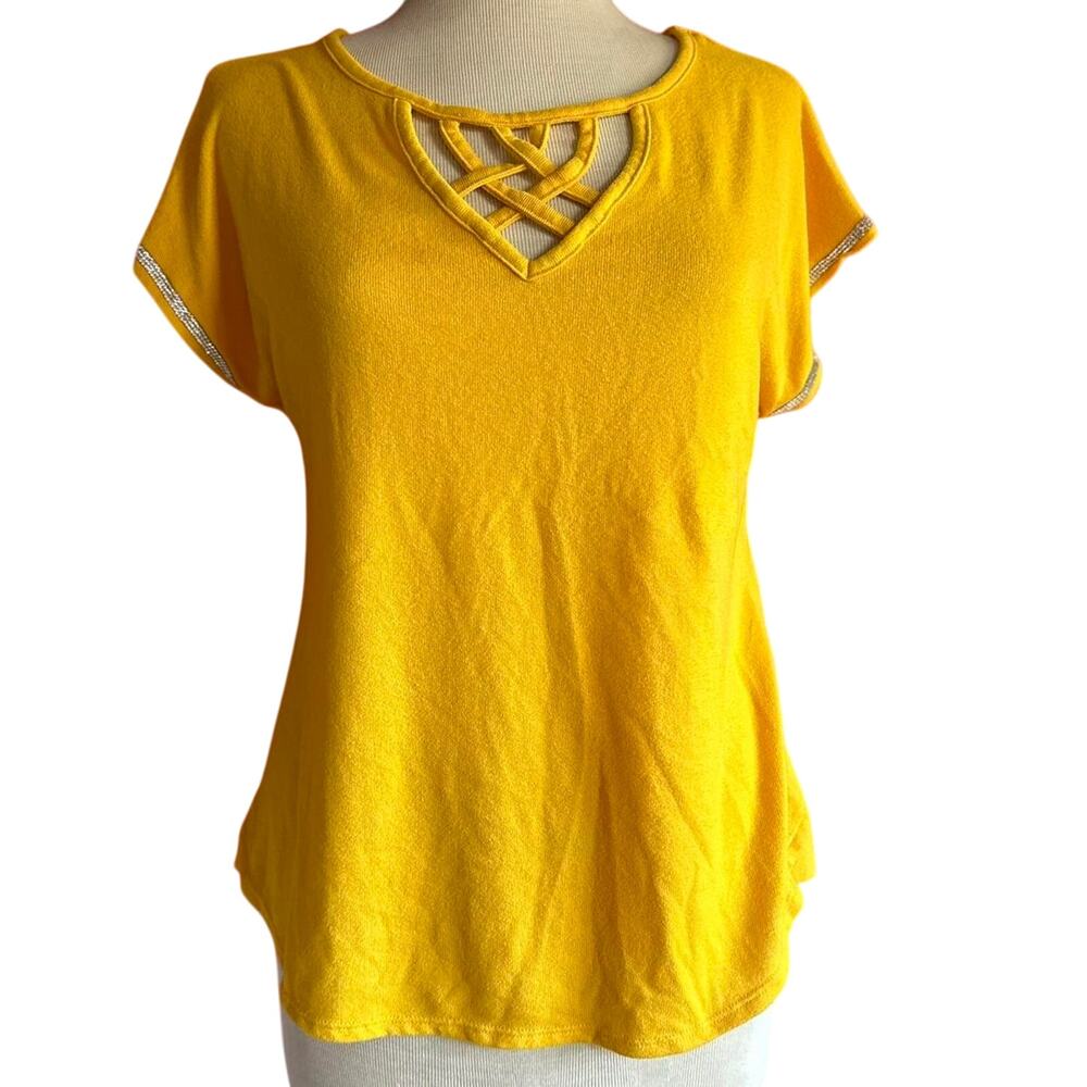 Womens Top Size Large Yellow Twee Professional Western Retro Office Indie Bold